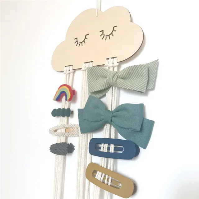 INS Nordic Wooden Cloud Baby Hair Clips Holder Princess Girls Hairpin Hairband Storage Pendant Jewelry Organizer Wall Ornaments 2
