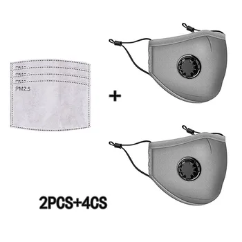 

2pcs mascaras + 4pcs Replaceable Filter Reusable PM2.5 Mouth Cover Respirator Haze Face Cover s 100%Cotton Unisex Toiletry Kits