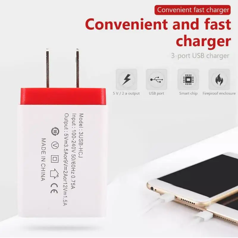 3 Порты USB настенное Зарядное устройство 5V 2A Быстрая зарядка путешествия Зарядное устройство US вилка адаптер для устройств на базе Android и ios