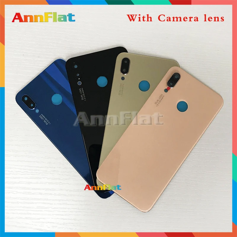 Для huawei P20 Lite задняя крышка батарейного отсека задняя крышка стекло с клеем Nova 3E с объективом камеры или без объектива камеры