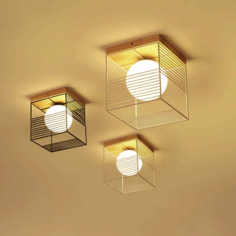 

Minimalist Iron Square Living Room Ceiling Light Morden Vestibule Tatami DiningRoom Decoration Led Light Solid Wood Ceiling Lamp