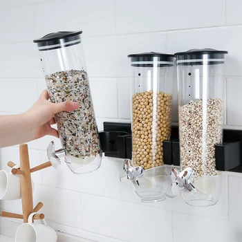 

Big Glass Jar With Vale Hot Sale Wall Hanging Sealed Storage Tank Kitchen Grain Distributor Food Storage Barrel Cereal Machine