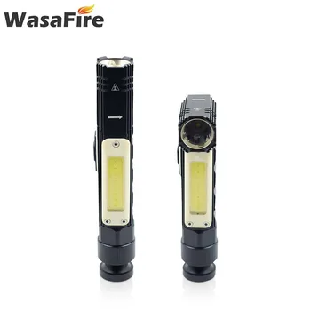 

Built-in Battery Magnetic COB Work Light Multifunction Rechargeable LED Flashlight Waterproof 5-mode Head Lamp Torch+Rotate Tail