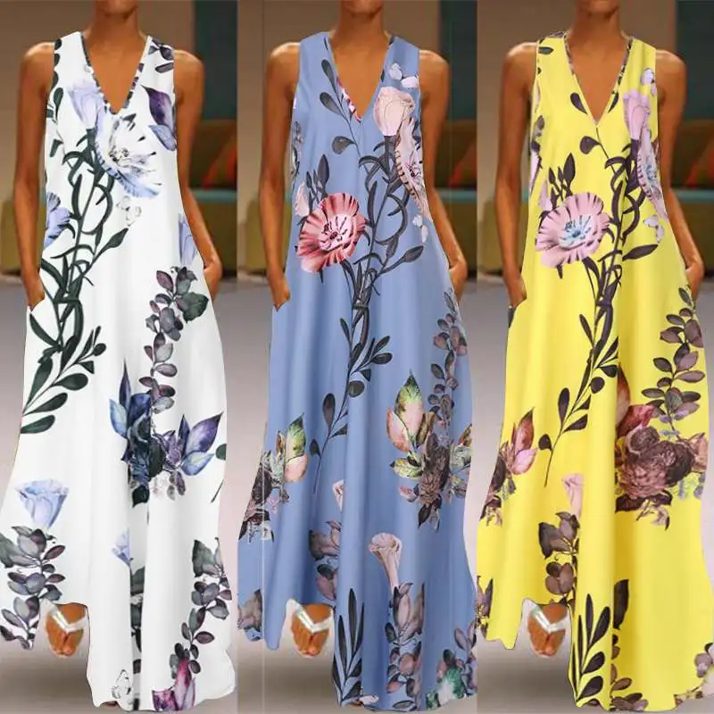ZANZEA 2019 Fashion Summer Sundress Women Long Maxi Vestidos Floral Printed Bohemian Dress Ladies Casual Pockets Long Tunic Robe