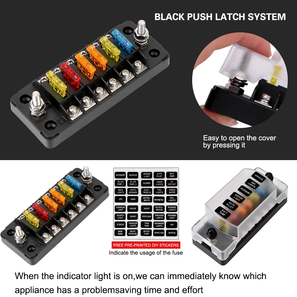 High Capacity Flame Retardant Fuse Box Holder with Cover - 6 to 12 Blade Slots