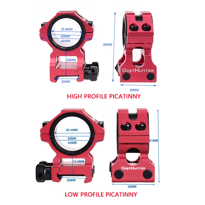 Rifle Scope Mount Ring,Rifle Scope Mount,Scope Mount Adapter WESTHUNTER Universal Tactical Rifle Scope Mounts 25.4MM/30MM Dual Rings Full CNC Process Picatinny 20mm Optical Sights Mounts