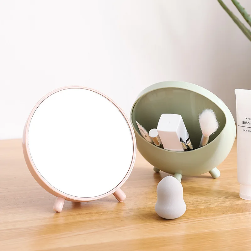 

Novelty Round MultiFunction Makeup Storage Mirror Colourful Desktop Accept Cosmetic Mirror Makeup Brush Lipstick Storage