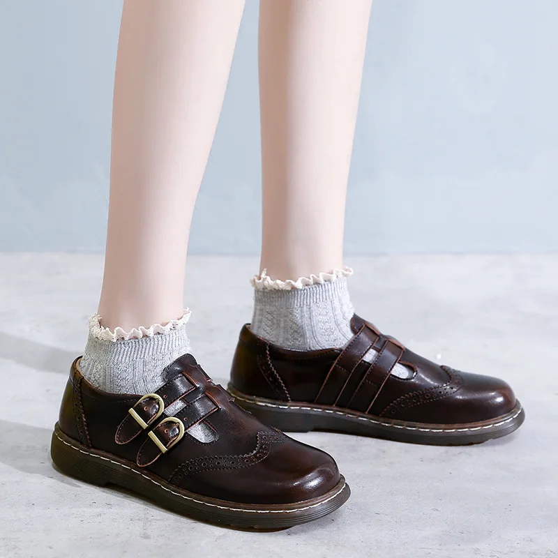 

Mary Jane Shoes Summer Thin Section Japanese Double Buckle 2021 New Low-cut Flat Round Toe Small Leather Shoes Women