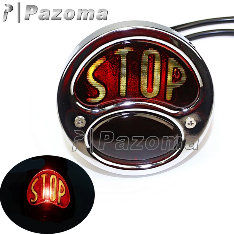 Chrome 12v Vintage /"Stop/" Stainless Steel Tail Light For Harley Chopper Bobber