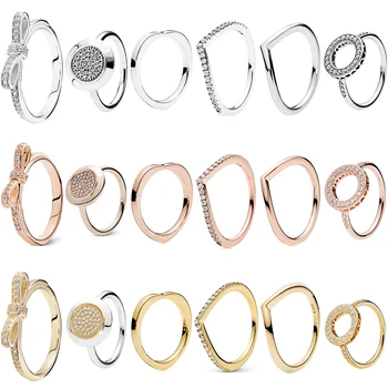 

100% 925 sterling silver 1: 1 bow round ring ladies fashion luxury jewelry wedding party factory wholesale free shipping