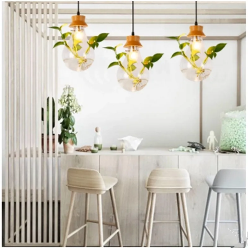 Modern Pastoral Design Plant pendant lights simple dining living room study cafe art decor glass hanglamp
