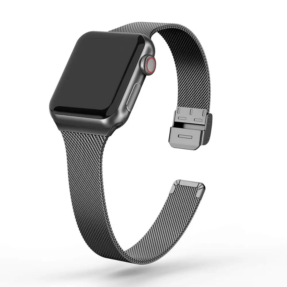 Ремешок Миланская петля для Apple Watch 5 band 40 мм iWatch 38 тонкий металлический браслет из