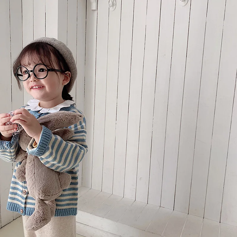 

Girls Autumn 2019 New Children Long Sleeve Strip Sweater Baby Spring and Autumn Knitted Cardigan Coat Toddler Casual Coats