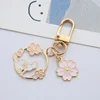 Cute Round Rabbit Cat Metal Keychain Lovely Pink Sakura Car Bag Keyring Girl Boy Couple Jewelry Lanyard Headset Pendant 6