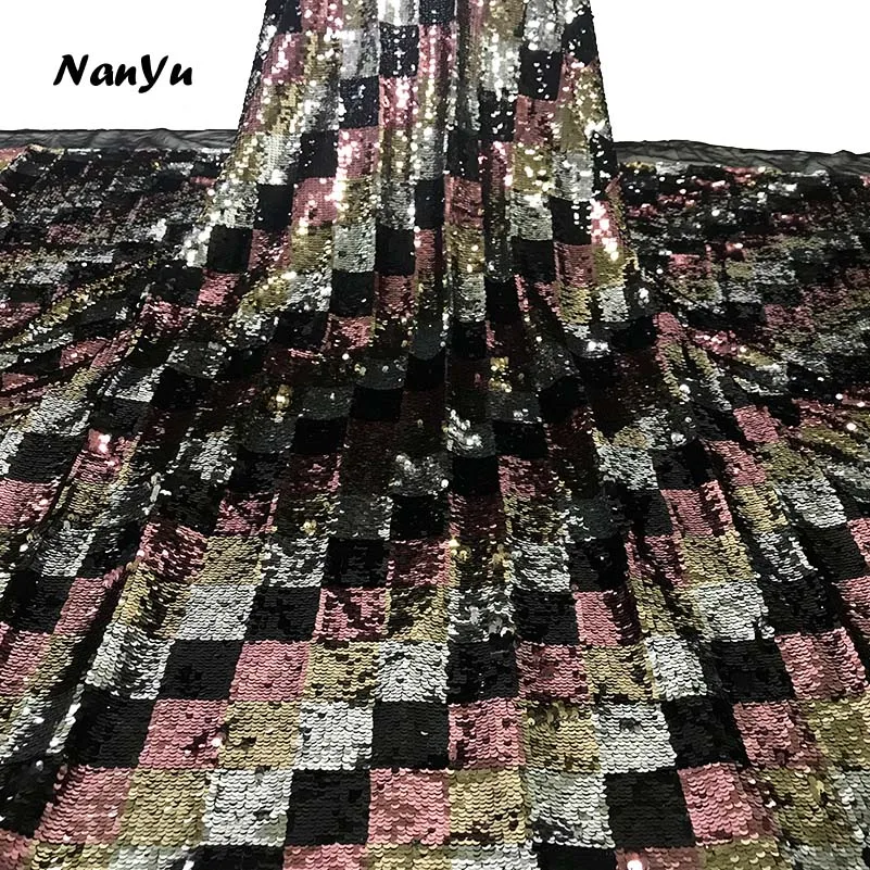 

New Design Reversible Sequins Fabric French Colorful 5mm Sequin Embroidery Mesh Lace Fabric 5 yards/lot