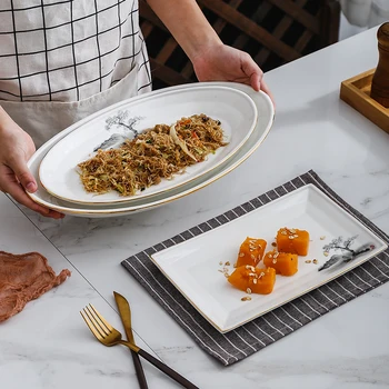 

Nordic Ceramic Phnom Penh HotelCeramic RectangularTableware Steamed Fish Plate Modern Simple Home Round SnackDessert Sushi Plate