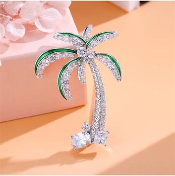 

Fashion Tropical Palm Tree with Coconuts Vacation Brooch Pin High Quality Cubic Zirconia Brooches for Women Broche Jewelry Gift