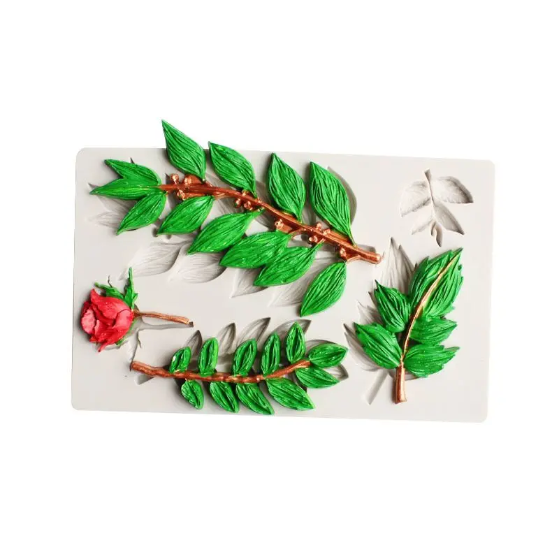 

1PC new branch flower vine rose Leaves silicone mold Eco-Friendly fondant cake texture mold baking perimeter epoxy decoration