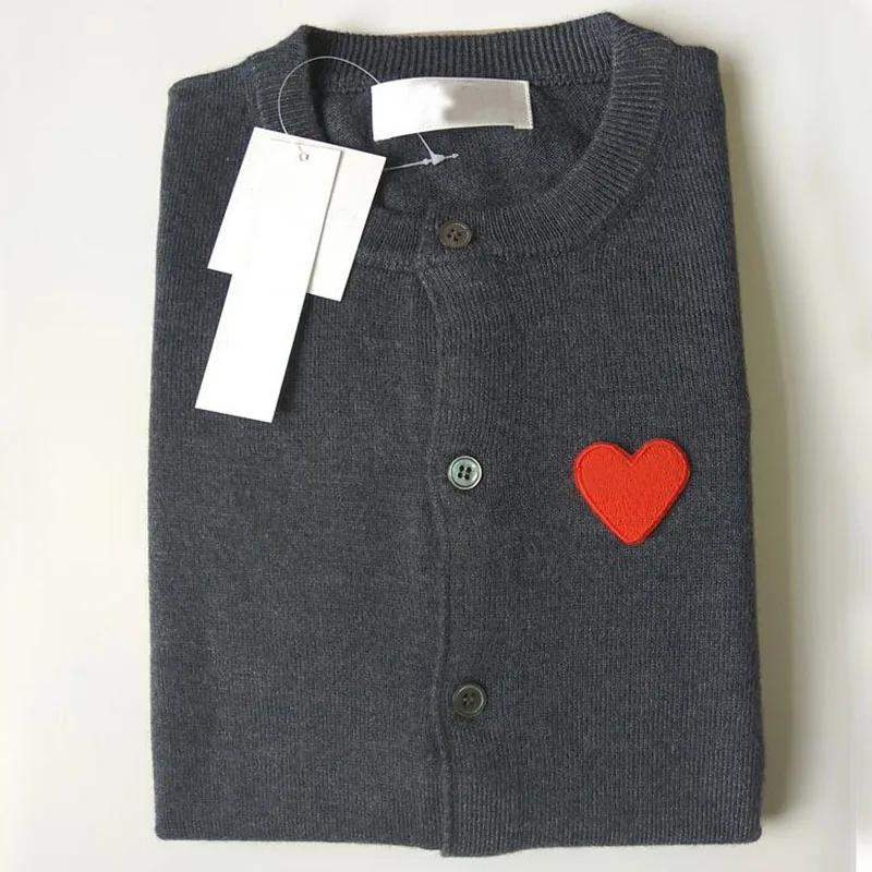 grey with red Длинный рукав шерсть CDG Love Heart персиковый женский свитер кардиган вязаный вышитый Повседневный игровой свитер для осени и зимы с глазами - Цвет: grey with red