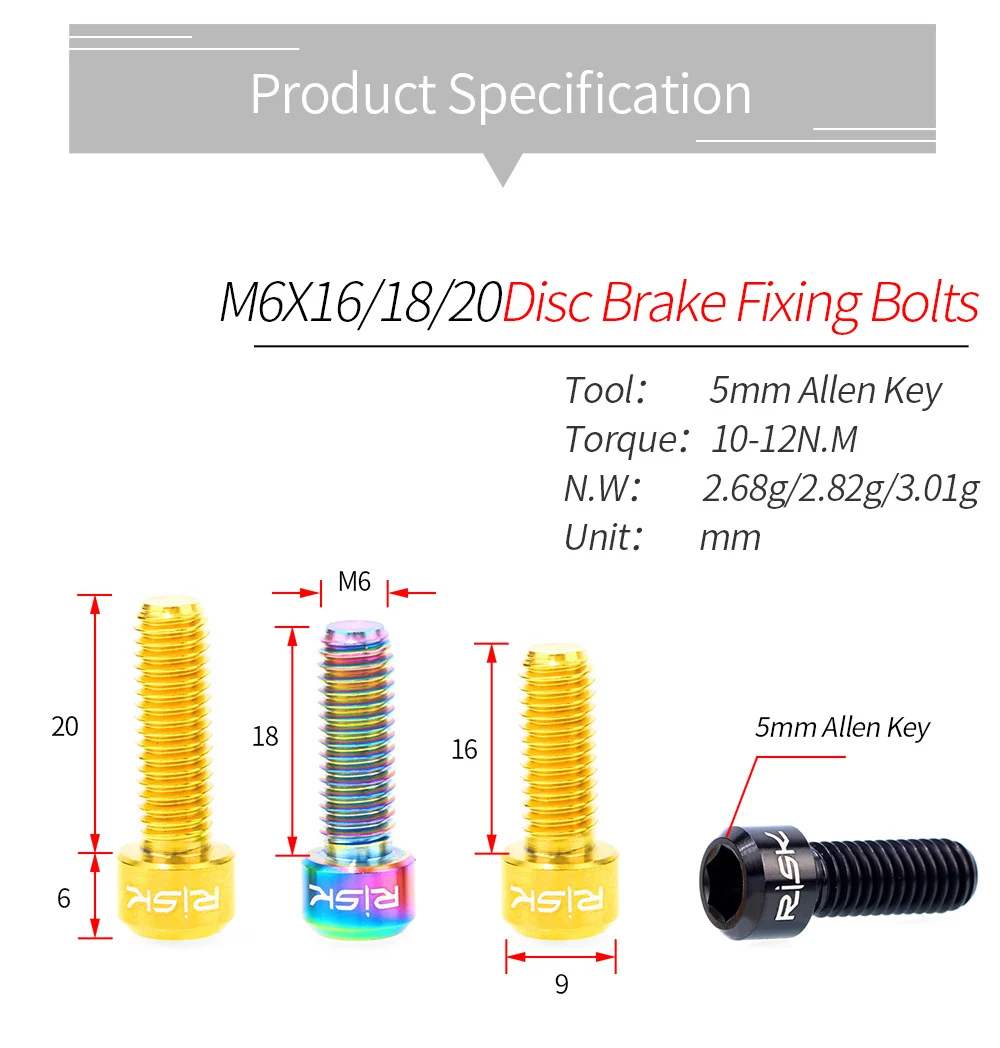 Details about   4pcs M6X20mm Disc Brake Pad Hex Fixed Screw Ti-Alloy Bolts Bicycle Accessory 