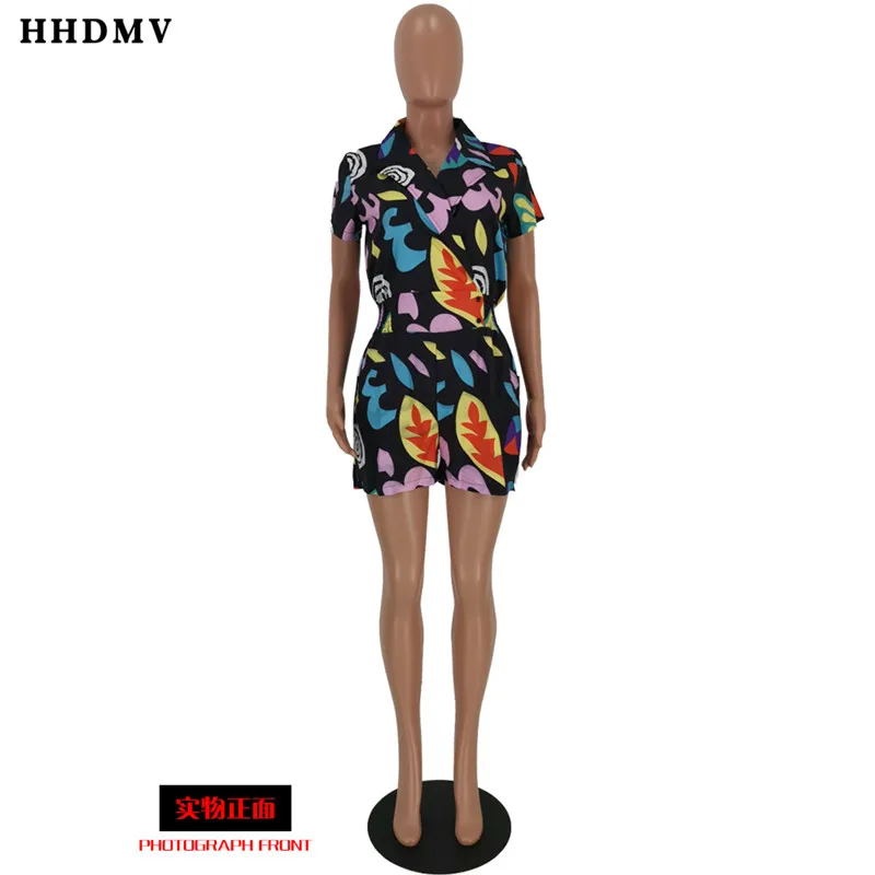 HHDMV YH5086 лето мода Новые повседневные хип хоп стильные комбинезоны с короткими рукавами и лацканами печатные черные комбинезоны, короткие брюки