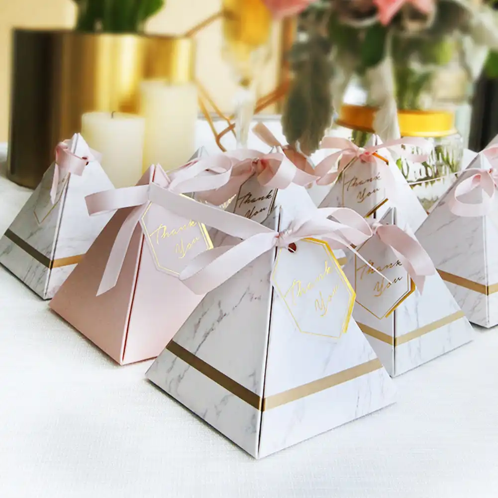 2050 Pcs Marble Pattern Paperboard Triangular Pyramid Gift Box Chocolate Two Color Candy Boxes Wedding Birthday Party Supplies