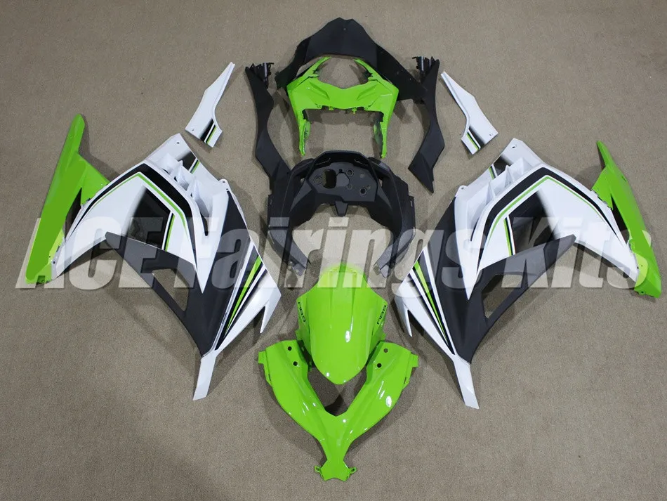 Новинка для велосипеда из АБС-пластика обтекатель комплект для Kawasaki Ninja300 EX300 300R 2013, 13, 14, 15, 16, 17, обтекатели впрыска зеленого и белого цветов