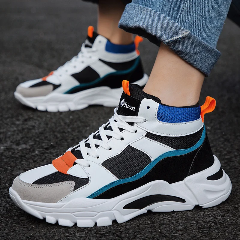 Zapatillas altas para hombre, zapatos para correr, suela grande, Ins, moda,  papá, zapatillas gruesas, malla, transpirables, zapatos para caminar por la  calle, entrenador de estudiantes|Zapatillas de correr| - AliExpress
