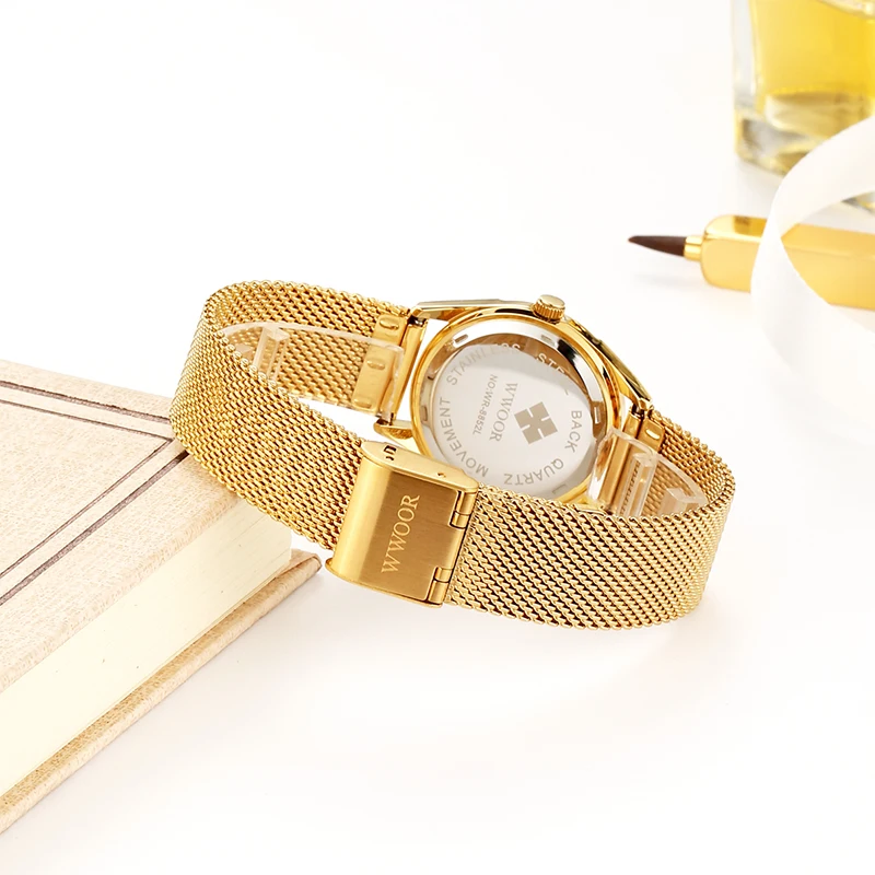 WWOOR Watch For Women's Japanese Quartz Movement Wristwatch Top Brand Luxury Ladies Gold Dress Waterproof Watch Relogio Feminino