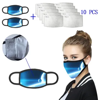 

Anti PM2.5 Cotton Mouth Mask Anti Dust Respirator Washable Reusable 10pcs Activated Carbon Filter Windproof Mouth-muffle