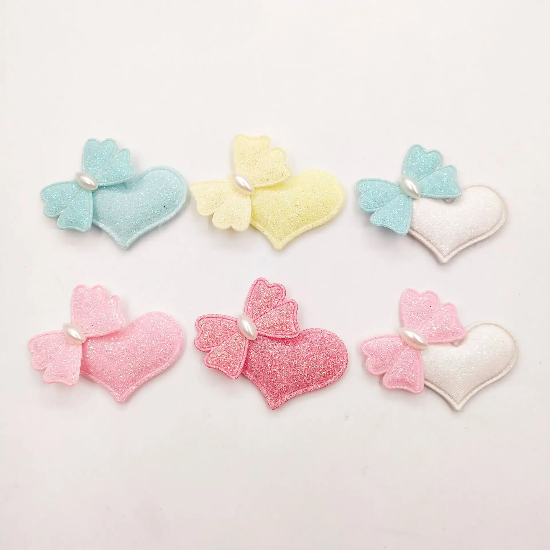 

Heart with Pearl Bow Padded Patches, Headwear Decoration, Hair Clip Accessories, 4.5x3.5cm, 30Pcs Lot
