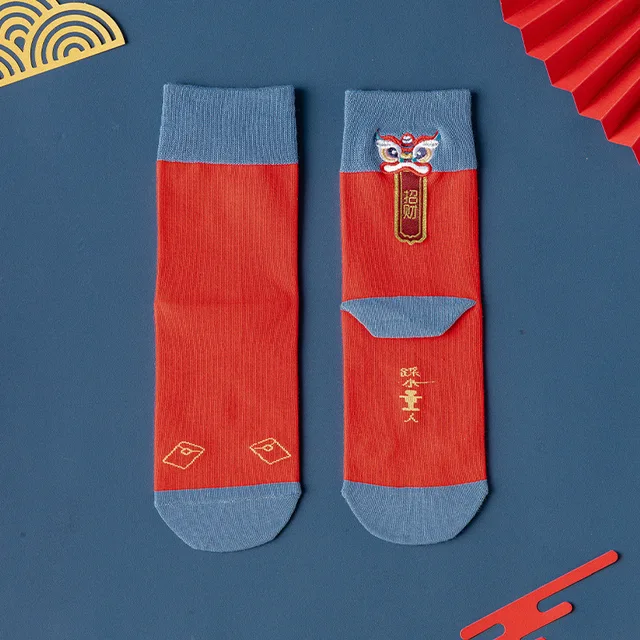 New Year Chinese cotton socks women men's red lucky funny socks ankle printing stockings new year home furnishing blue