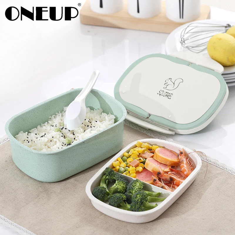 

ONEUP Wheat Straw Lunch Box For Children Heated Eco-friendly Food Containers School Bento Box Japanese Style Kitchen Accessment