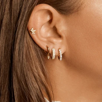 

Women CZ Zircon Round Small Hoop Earrings Trendy Circle Cartilage Huggie Hoops Gold Earrings Female Fashion Jewelry 2020