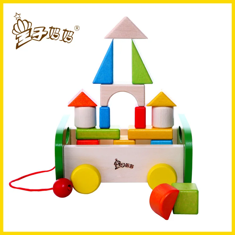 

Prince ma 17 Grain Wooden Building Blocks Drag 3-Year-Old the following Building Blocks Toys Trailer Grip Sports Force Training