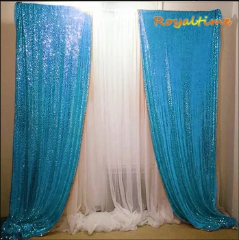 

Royaltime Turquoise/Navy Blue Sequin Backdrops Party Wedding Photo Booth Background Decor Sequin Curtains Drape Sequin Panels