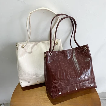 

Retro Alligator Pattern Women Shoulder Bag PU Leather Handbags Solid Color Large Capacity Totes Travel Shopping Top-handle Bags