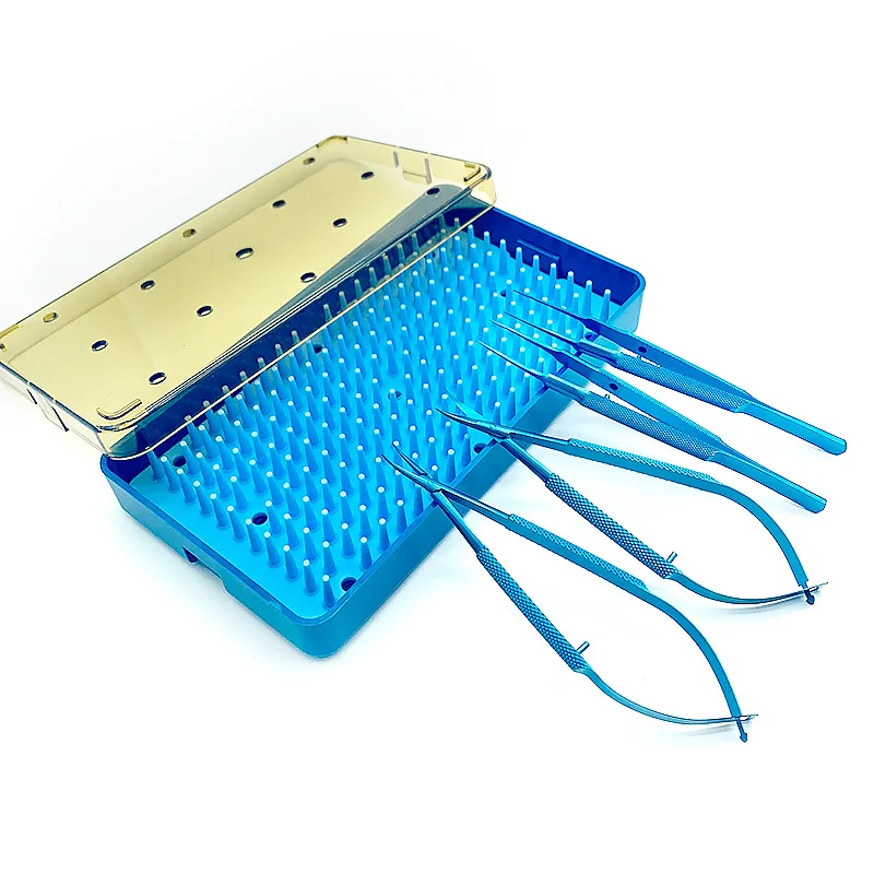 

4 шт. титановый зажим для иглы ножничный офтальмологический пинцет с силиконовым стерилизационным лотком офтальмологический инструмент