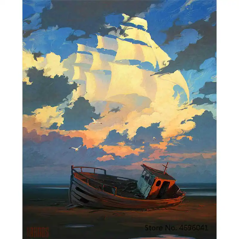 

Painting By Numbers Frameworks Coloring By Numbers Home Decor Pictures Landscape Ship Boat Decorations RSB8325