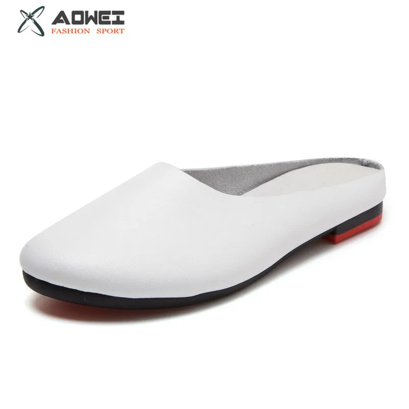 

Women Slippers 2020 Spring New Genuine Leather Women Shoes big Size 41 42 43 Flat Casual Summer Half Slippers Women