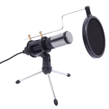 

Professional Portable Desktop Condenser Microphone Stand Tripod Set USB Microphone Tripod Stand Set for Game Chat Studio Black