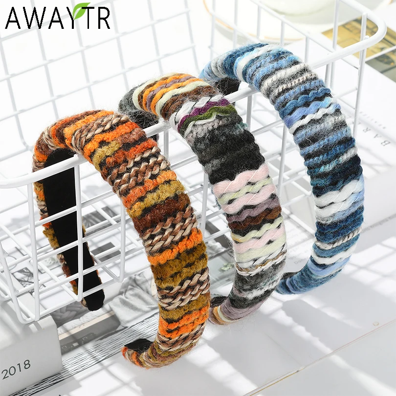 AWAYTR вязаная богемная повязка на голову женские аксессуары для волос Женская Ретро ободок осенне-зимняя повязка на голову обруч для волос для девочек