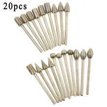 20 шт. 80 зернистости алмазные сверла набор для роторного инструмента шлифовальная насадка для полировки пластика, дерева, стекла, металла, керамики