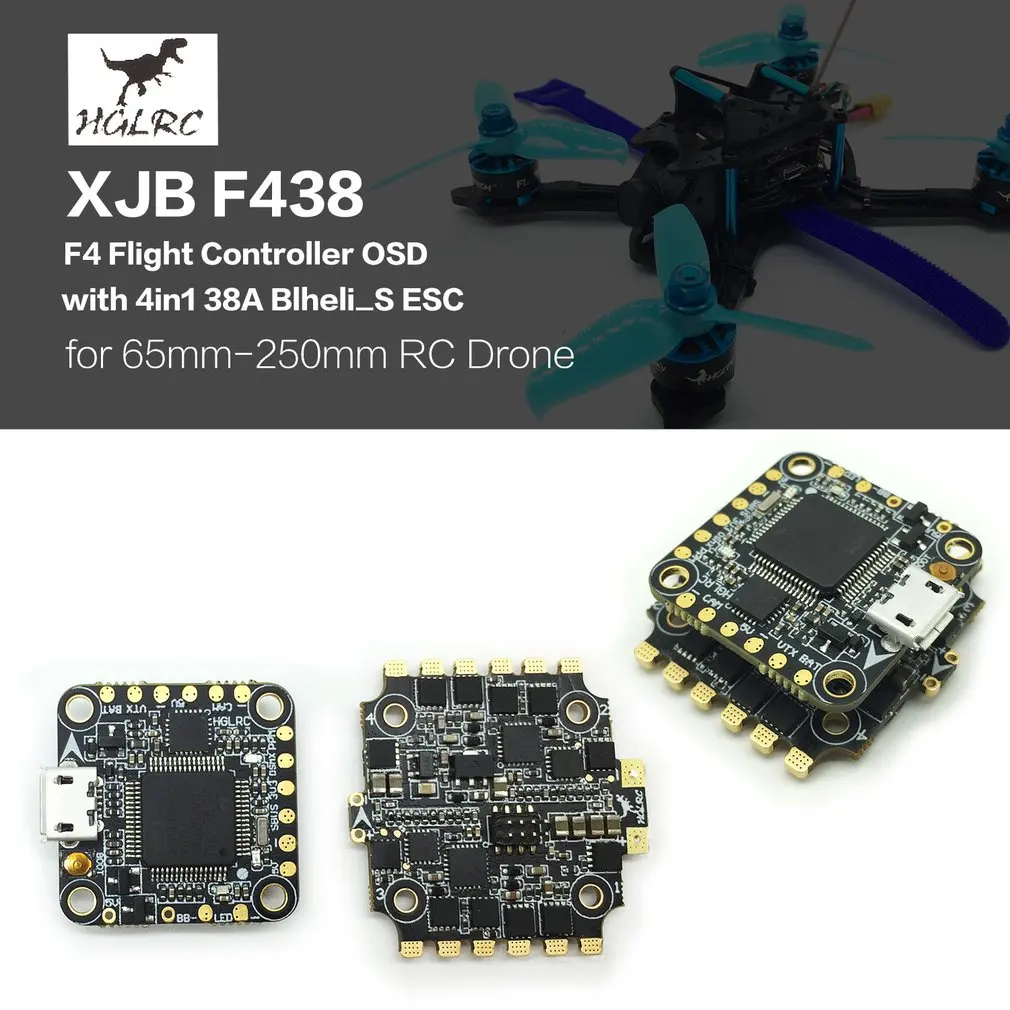HGLRC XJB F438 F4 башня Контроллер полета Betaflight OSD 2-4S 4в1 38A Blheli_S ESC для 65 мм-250 мм RC гоночный Квадрокоптер Дрон