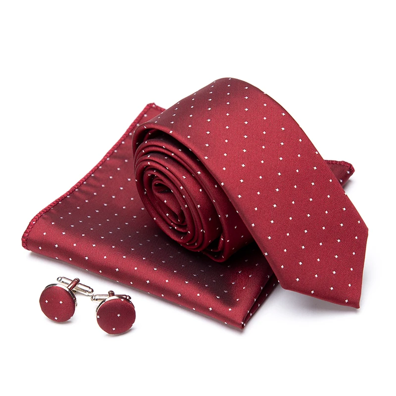 Mens Tie Cravat Cufflinks Set Necktie Fashion Stripe Jacquard Ties for Men Party Man Gift Wedding Dress Handkerchief Accessories