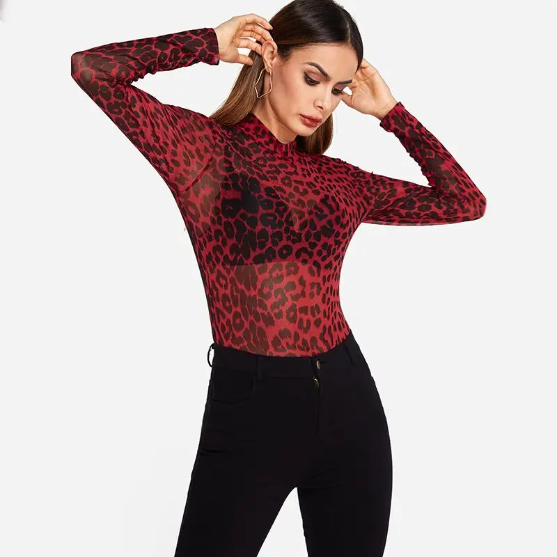 YOINS женские блузки с леопардовым принтом рубашки весна осень сетчатые прозрачные блузы с длинным рукавом Топы Сексуальные облегающие пуловеры