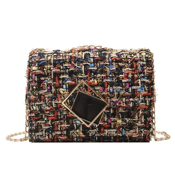

Woolen Sling Bag New For Women 2020 Popular Wild One-shoulder Messenger Retro Chic Chain Small Square Bags Purses And Handbags