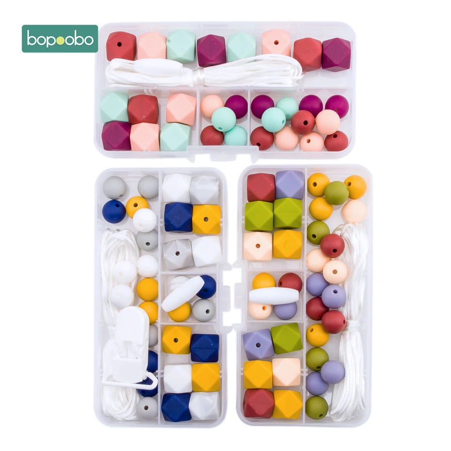 Bopoobo DIY силиконовые бусины, набор для еды, силиконовые прорезыватели, шестигранные бусины, веревка, сенсорные жевательные изделия, аксессуары, детский Прорезыватель