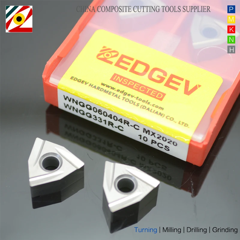 EDGEV Металлокерамические вставки WNGG060404 WNGG060408R/L C Карбид Керамический Резак токарный станок с ЧПУ внешние токарные инструменты обработка стали TN60