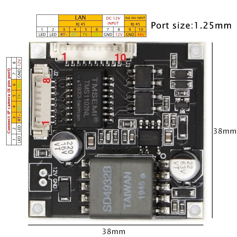 Плата модуля PoE для сетевых IP камер видеонаблюдения питание от сети Ethernet 12 В 1 А